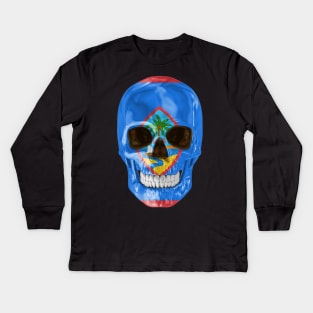 Guam Flag Skull - Gift for Guamanian With Roots From Guam Kids Long Sleeve T-Shirt